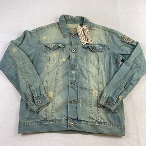 Vintage Escapism‎ Denim Jacket Mens XL Blue Denim Distressed Grunge Hip Hop Y2K